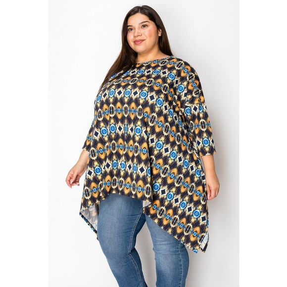 061 Curvy Lovey Boho Multi Print Side Drape Tunic Top in Multi Color - Picture 2 of 5
